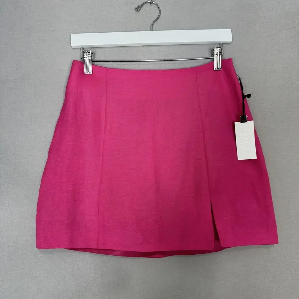 ASTR The Label Covina Skirt Womens Small‎ Pink Linen Blend Mini Side Slit Resort